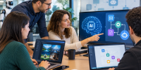 Equipo colaborando en innovación con IA