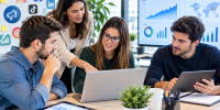 Equipo de marketing analizando datos juntos