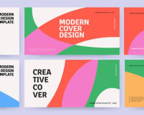Creative covers or horizontal posters  in modern minimal style for corporate identity, branding, social media advertising, promo. Modern layout design template with dynamic colorful overlay lines